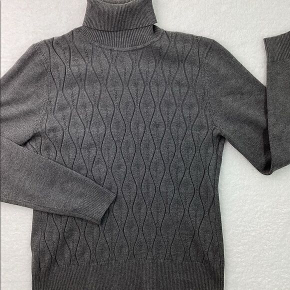 Eclectic Grey High Turtleneck Wavy Pattern Knit Sweater Size Large - Picture 1 of 16